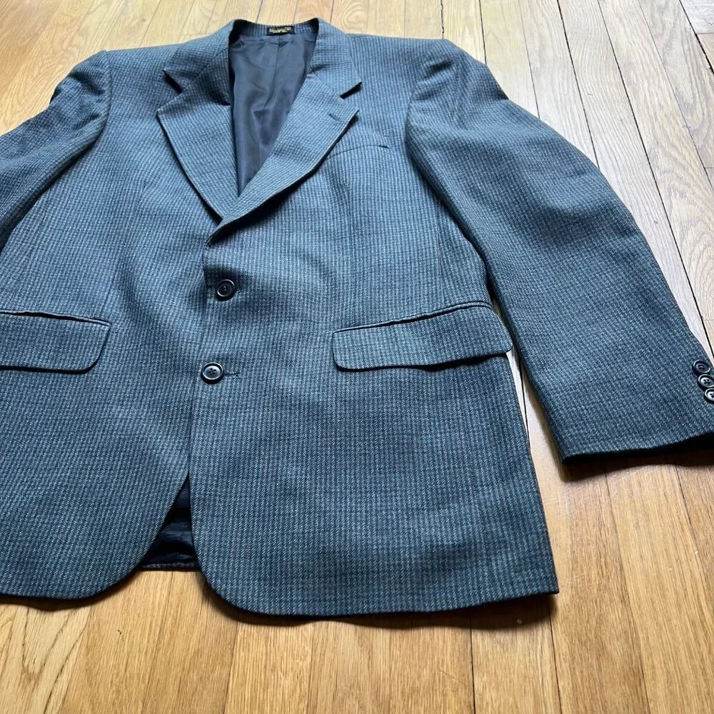 Oscar De La Renta Mens Size 42L Gray Houndstooth Single Breasted Blazer Jacket - Picture 6 of 15